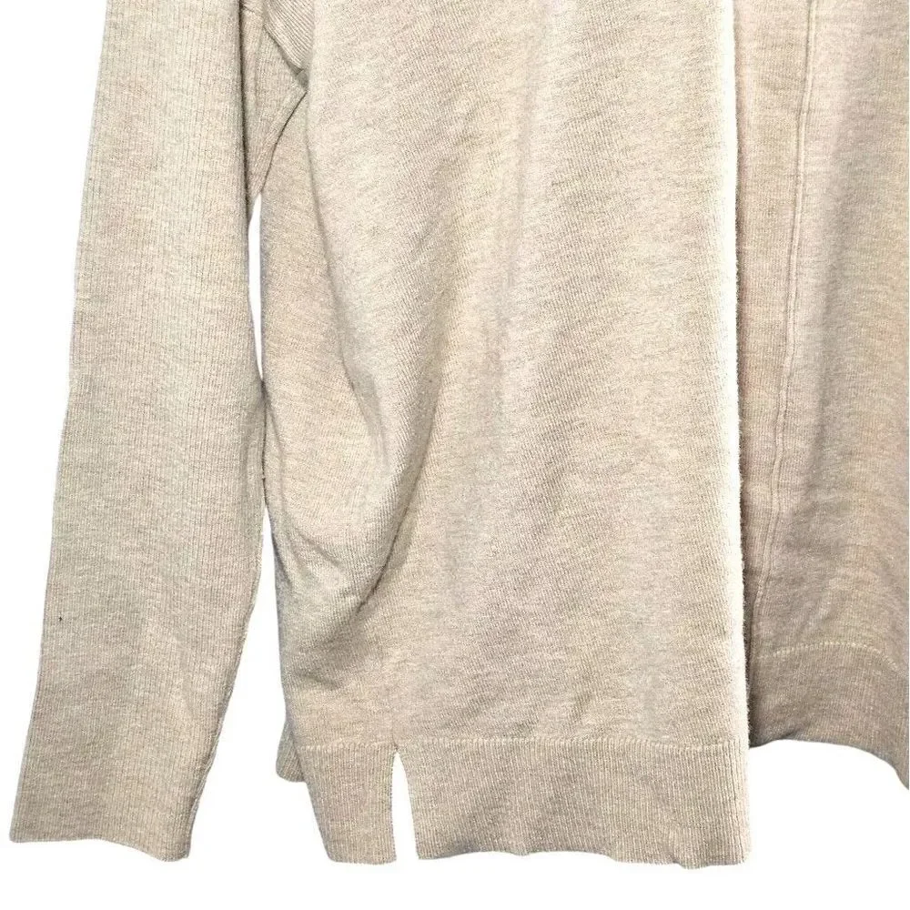 Chicos Center Seam Cashmere Blend Ribbed Sleeve Khaki Biege Sweater Womens Sz 1‎